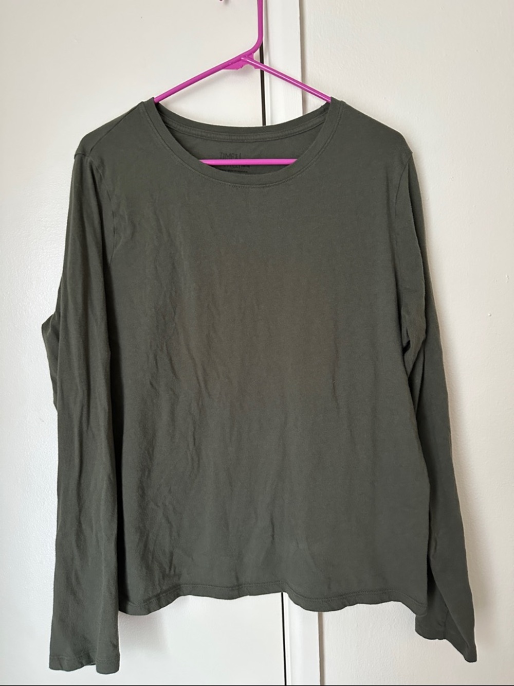Time and Tru Olive Long Sleeve Crewneck Top